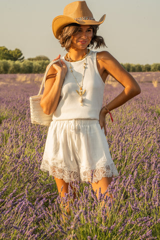 Short bas dentelle blanc