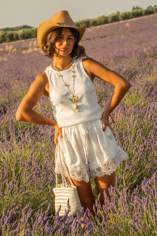 Short bas dentelle blanc