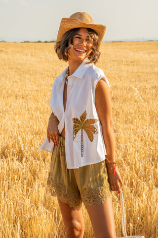 Short bas dentelle kaki