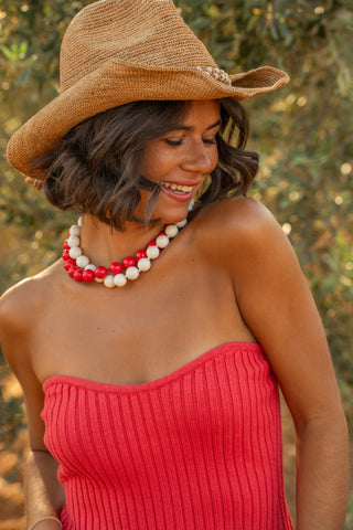 Top bustier côtelé rouge
