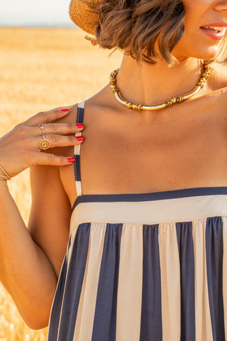 Robe longue rayée écru&marine