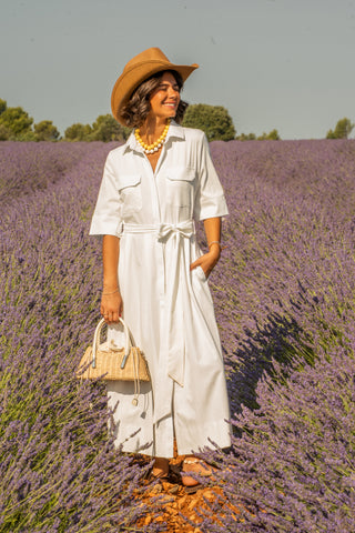 Robe chemise manches courtes blanc