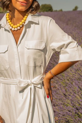 Robe chemise manches courtes blanc