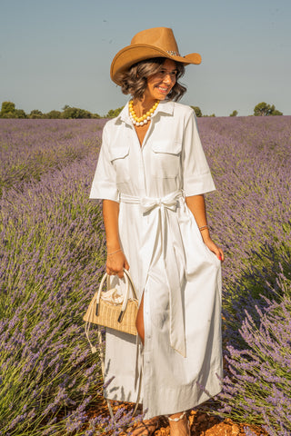 Robe chemise manches courtes blanc