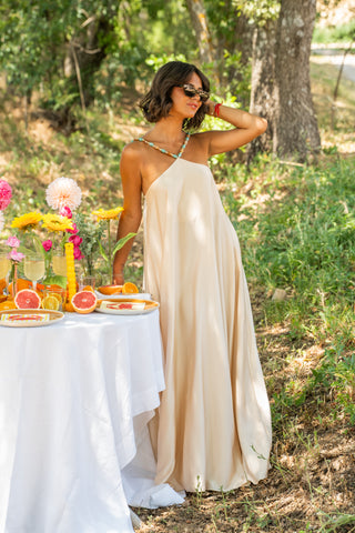 Robe LÉONE satinée beige