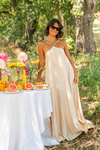 Robe LÉONE satinée beige