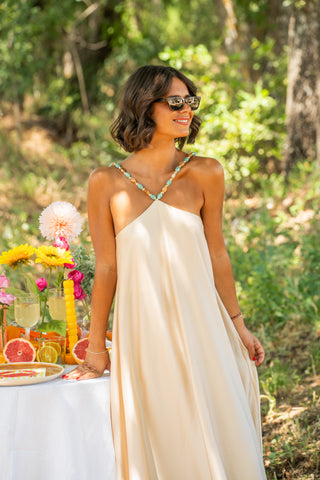Robe LÉONE satinée beige