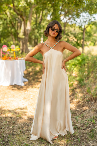 Robe LÉONE satinée beige
