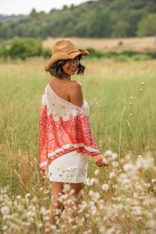 Top MEXIE a sequins rouge