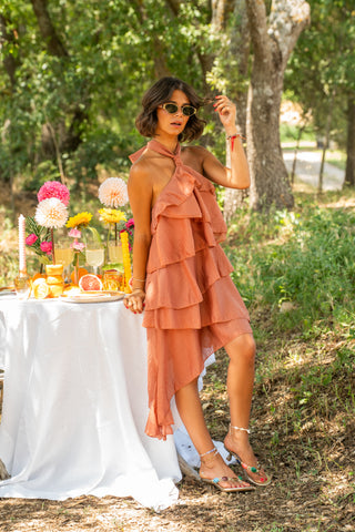 Robe JOYA asymétrique terracotta à volants