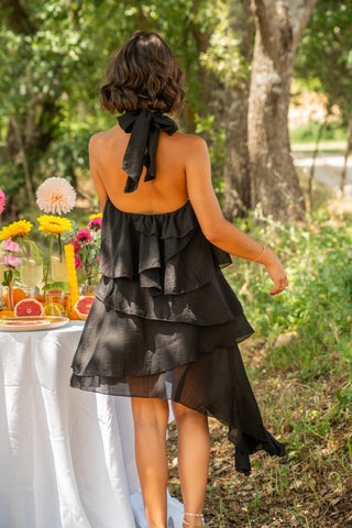Robe JOYA asymétrique noir à volants