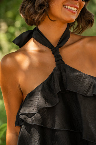 Robe JOYA asymétrique noir à volants