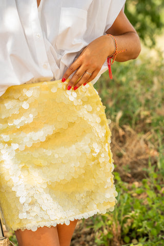 Jupe à SEQUINS jaune pastel