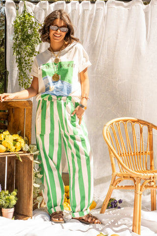 Pantalon rayé vert coupe ballon