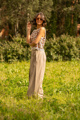 Pantalon fluide large taupe