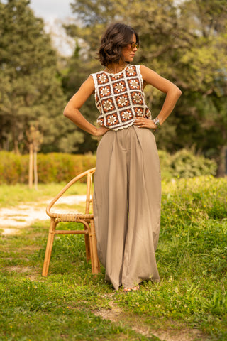Pantalon fluide large taupe