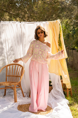 Pantalon fluide large rose