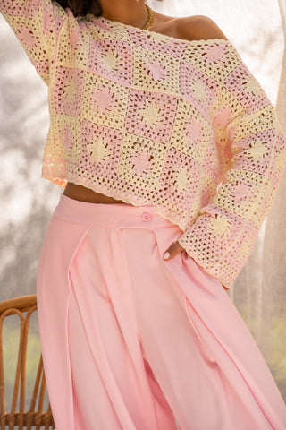 Pantalon fluide large rose