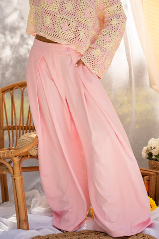 Pantalon fluide large rose