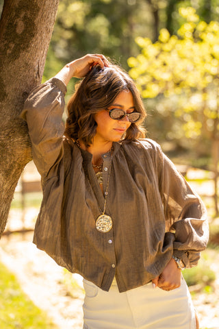 Chemise courte en voile de coton LYLOU chocolat