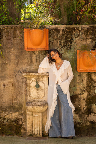 Robe kimono transparent à volants