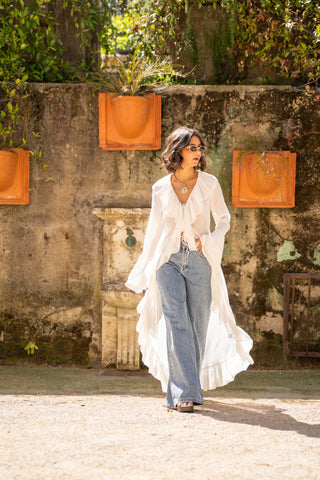 Robe kimono transparent à volants