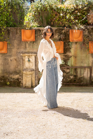 Robe kimono transparent à volants