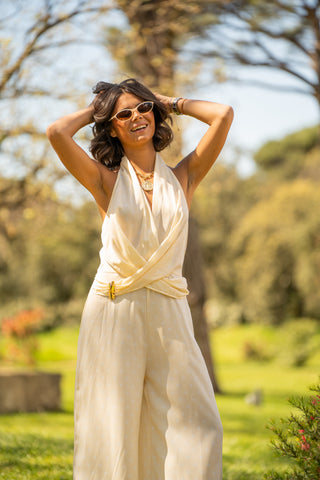 Combinaison pantalon à pois jaune