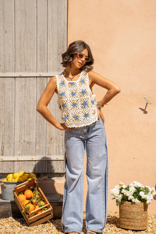 Top en crochet STAR bleu