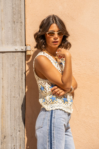 Top en crochet STAR bleu