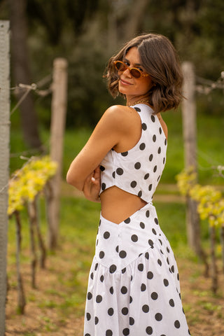 Robe ATHÈNES à pois blanc