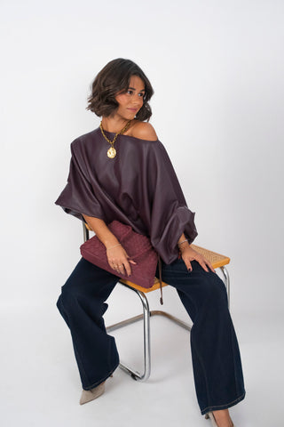 Top ROCK cuir bordeaux chauve-souris/ballon