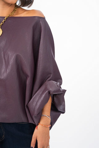 Top ROCK cuir bordeaux chauve-souris/ballon