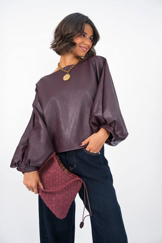 Top ROCK cuir bordeaux chauve-souris/ballon