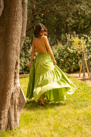 Robe en coton SOLEIL vert olive