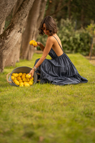 Robe en coton SOLEIL bleu marine