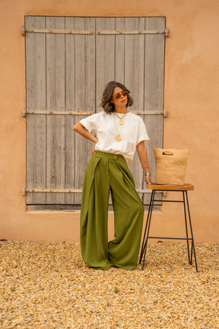 Pantalon fluide large vert olive