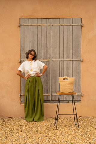 Pantalon fluide large vert olive
