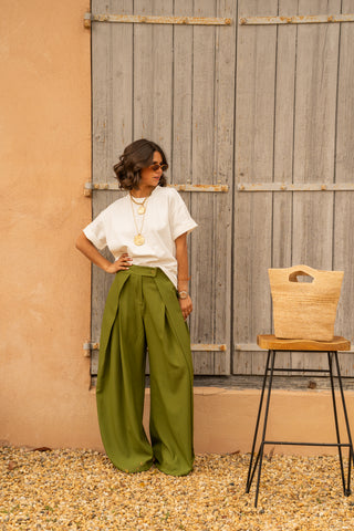 Pantalon fluide large vert olive