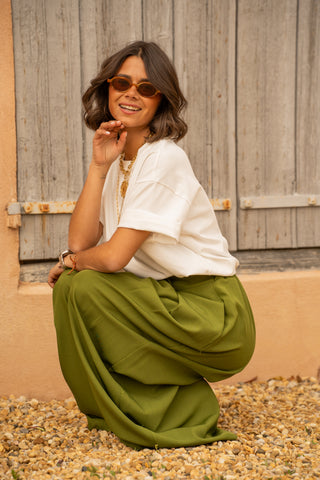 Pantalon fluide large vert olive