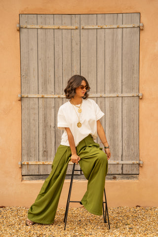 Pantalon fluide large vert olive