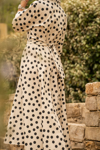 Robe chemise blanc pois noir