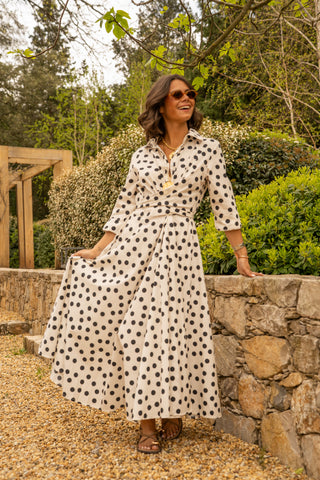 Robe chemise blanc pois noir