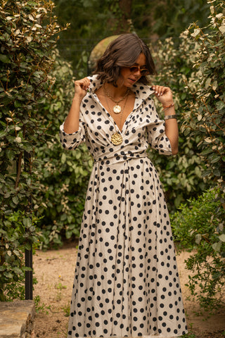 Robe chemise blanc pois noir