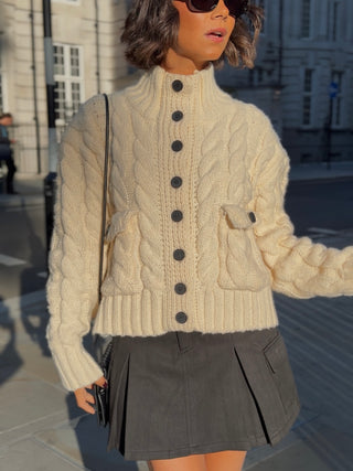 Gilet HARVEY écru grosse maille boutons noir
