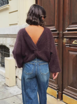 Pull CAMILLE chocolat avec noeud