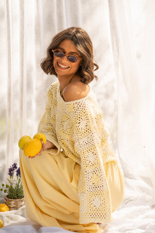 Pantalon fluide large jaune