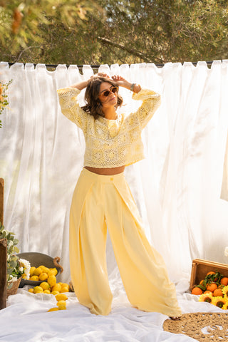 Pantalon fluide large jaune