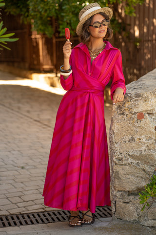 Robe chemise rayée rose&rouge