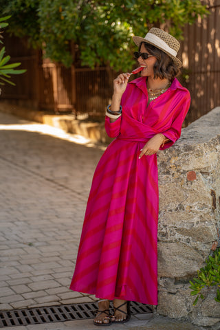 Robe chemise rayée rose&rouge